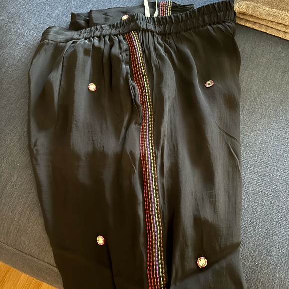 Farm Rio Black Rainbow Beaded Mirror Trim Trousers, size L - Picture 5 of 13